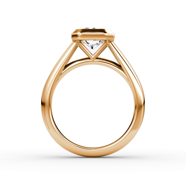 Just Brilliant Sculpture Bezel Ring, Radiant, 18K Rose Gold, profile view.