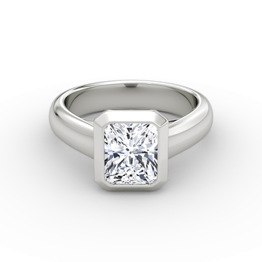 Just Brilliant Sculpture Bezel Ring, Radiant, 18K White Gold, front view.