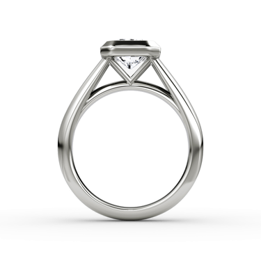 Just Brilliant Sculpture Bezel Ring, Radiant, 18K White Gold, profile view.