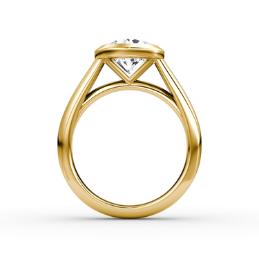 Just Brilliant Sculpture Bezel Ring, Round Brilliant, 18K Yellow Gold, profile view.