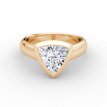Just Brilliant Sculpture Bezel Ring, Trillion, 18K Rose Gold, front view.
