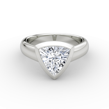 Just Brilliant Sculpture Bezel Ring, Trillion, 18K White Gold, front view.