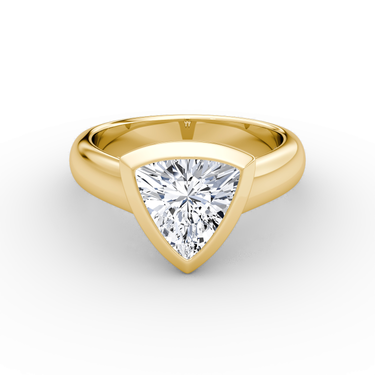 Just Brilliant Sculpture Bezel Ring, Trillion, 18K Yellow Gold, front view.