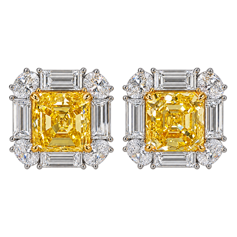 Soleils Majestueux Diamond Studs in 18K white and yellow gold, pair view