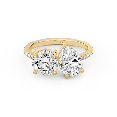 Just Brilliant Toi et Moi Diamond Ring — Pavé / Round Brilliant + Pear — 18K Yellow Gold — front view