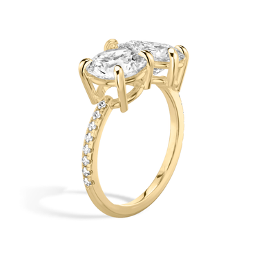 Just Brilliant Toi et Moi Diamond Ring — Pavé / Round Brilliant + Pear — 18K Yellow Gold — upright view
