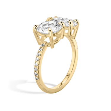 Just Brilliant Toi et Moi Diamond Ring — Pavé / Round Brilliant + Oval — 18K Yellow Gold — upright view