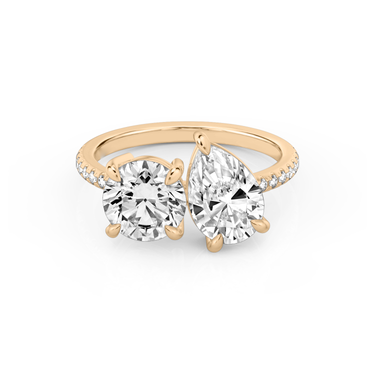 Just Brilliant Toi et Moi Diamond Ring — Pavé / Round Brilliant + Pear — 18K Rose Gold — front view