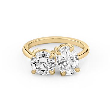 Just Brilliant Toi et Moi Diamond Ring — Plain / Round Brilliant + Oval — 18K Yellow Gold — front view
