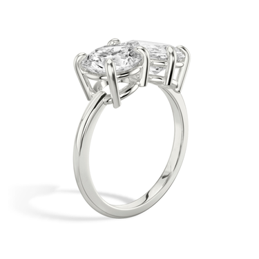 Just Brilliant Toi et Moi Diamond Ring — Plain / Round Brilliant + Pear — 18K White Gold — upright view
