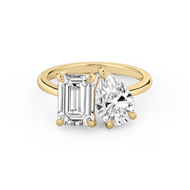 Just Brilliant Toi et Moi Diamond Ring — Plain / Emerald + Pear — 18K Yellow Gold — front view