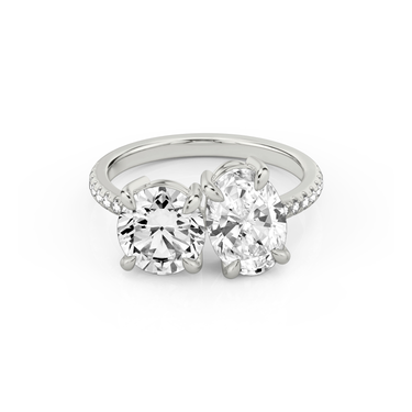 Just Brilliant Toi et Moi Diamond Ring — Pavé / Round Brilliant + Oval — 18K White Gold — front view