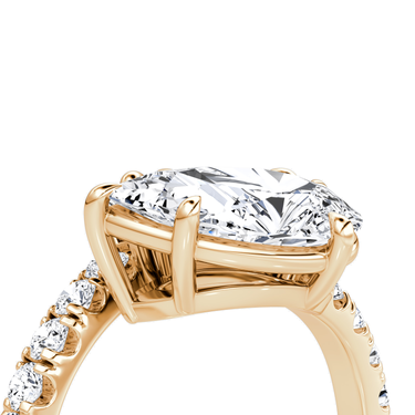Just Brilliant Toi et Moi Bypass ring, pavé band, emerald and pear diamonds, rose gold, oblique2 view