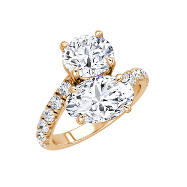 Just Brilliant Toi et Moi Bypass ring, pavé round brilliant and oval, 18K Rose Gold, oblique view