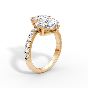 Just Brilliant Toi et Moi Bypass ring, pavé round brilliant and oval, 18K Rose Gold, upright view