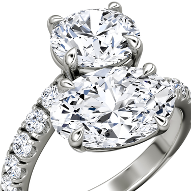 Just Brilliant Toi et Moi Bypass ring, pavé band, round brilliant and oval diamonds, 18K White Gold, detail view