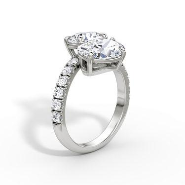 Just Brilliant Toi et Moi Bypass ring, pavé round brilliant and oval, 18K White Gold, upright view
