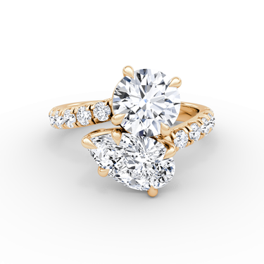 Just Brilliant Toi et Moi Bypass ring, pavé band, round brilliant and pear diamonds, 18K Rose Gold, front view
