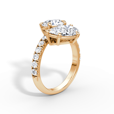 Just Brilliant Toi et Moi Bypass ring, pavé band, round brilliant and pear diamonds, 18K Rose Gold, upright view