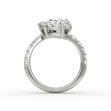 Just Brilliant Toi et Moi Bypass ring, pavé band, round brilliant and pear diamonds, 18K White Gold, profile view