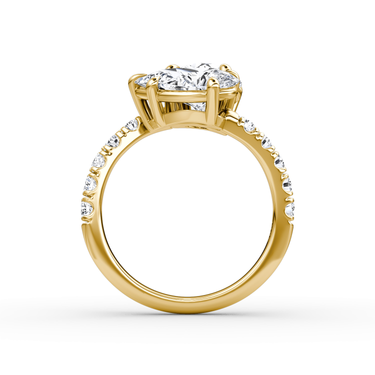 Just Brilliant Toi et Moi Bypass ring, pavé band, round brilliant and pear diamonds, 18K Yellow Gold, profile view