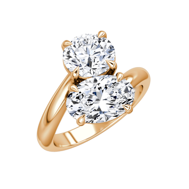 Just Brilliant Toi et Moi Bypass ring, plain band, round brilliant and oval diamonds, 18K Rose Gold, oblique view