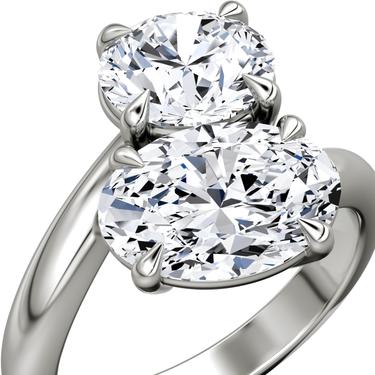 Just Brilliant Toi et Moi Bypass ring, plain band, round brilliant and oval diamonds, 18K White Gold, detail view
