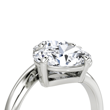 Just Brilliant Toi et Moi Bypass ring, plain band, round brilliant and oval diamonds, 18K White Gold, oblique2 view