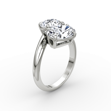 Just Brilliant Toi et Moi Bypass ring, plain band, round brilliant and oval diamonds, 18K White Gold, upright view
