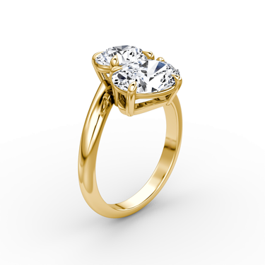 Just Brilliant Toi et Moi Bypass ring, plain band, round brilliant and oval diamonds, 18K Yellow Gold, upright view