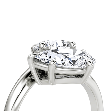 Just Brilliant Toi et Moi Bypass ring, plain band, round brilliant and pear diamonds, 18K White Gold, oblique2 view