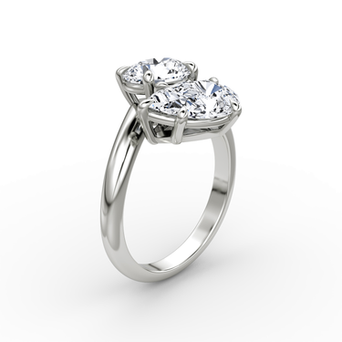 Just Brilliant Toi et Moi Bypass ring, plain band, round brilliant and pear diamonds, 18K White Gold, upright view