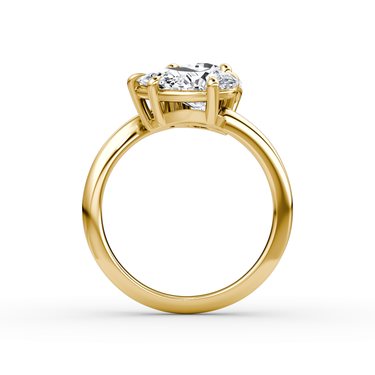 Just Brilliant Toi et Moi Bypass ring, plain band, round brilliant and pear diamonds, 18K Yellow Gold, profile view