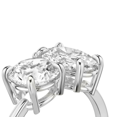 Just Brilliant Toi et Moi Diamond Ring — Plain / Round Brilliant + Oval — 18K White Gold — detail view