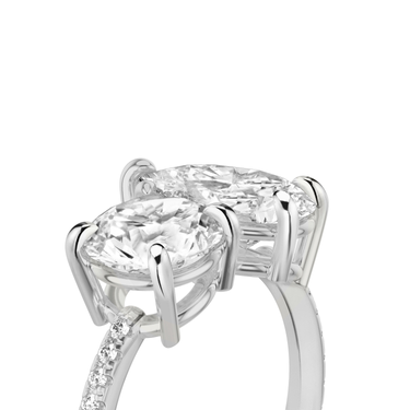 Just Brilliant Toi et Moi Diamond Ring — Pavé / Round Brilliant + Pear — 18K White Gold — detail view