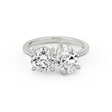 Just Brilliant Toi et Moi Diamond Ring — Pavé / Round Brilliant + Pear — 18K White Gold — front view