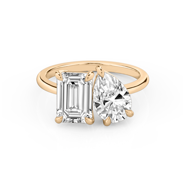 Just Brilliant Toi et Moi Diamond Ring — Plain / Emerald + Pear — 18K Rose Gold — front view
