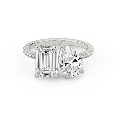 Just Brilliant Toi et Moi Diamond Ring — Pavé / Emerald + Pear — 18K White Gold — front view