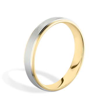 Just Brilliant 4mm Two-Tone Wedding Band in 18K White Gold and Yellow Gold, upright view