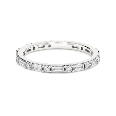 Just Brilliant Alternating Shapes Band in 18K White Gold, front view.