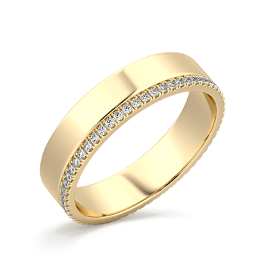 Just Brilliant Pave Cigar Band in 18K Yellow Gold, oblique view.