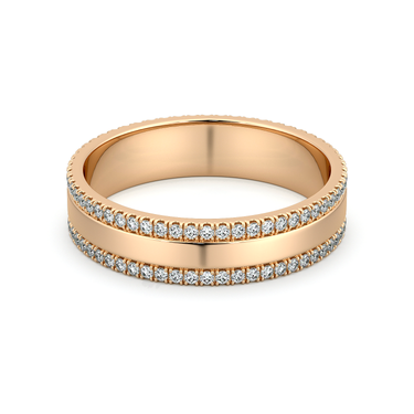 Just Brilliant Pave Cigar Band in 18K Rose Gold, front view.