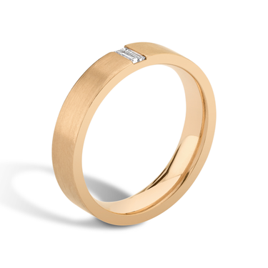 Just Brilliant Brushed Baguette Band, 18K Rose Gold, upright view, unengraved