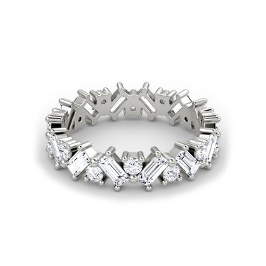 Just Brilliant Mixed Shape Eternity Band, 18K White Gold, front view, unengraved