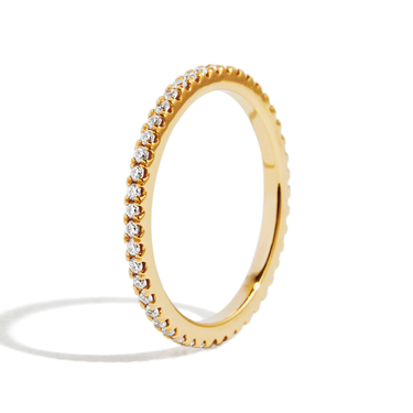Just Brilliant Infinity Wedding Band, 18K Yellow Gold, upright view, unengraved