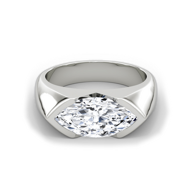 Just Brilliant Statement Signet Ring — Marquise — 18K White Gold — front view