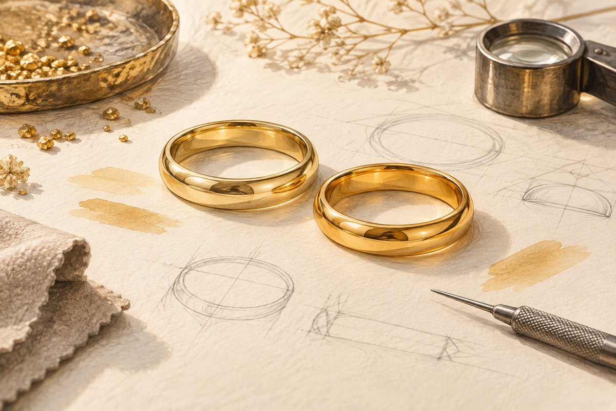 Sketch of two yellow-gold bands with different warm metal tones.