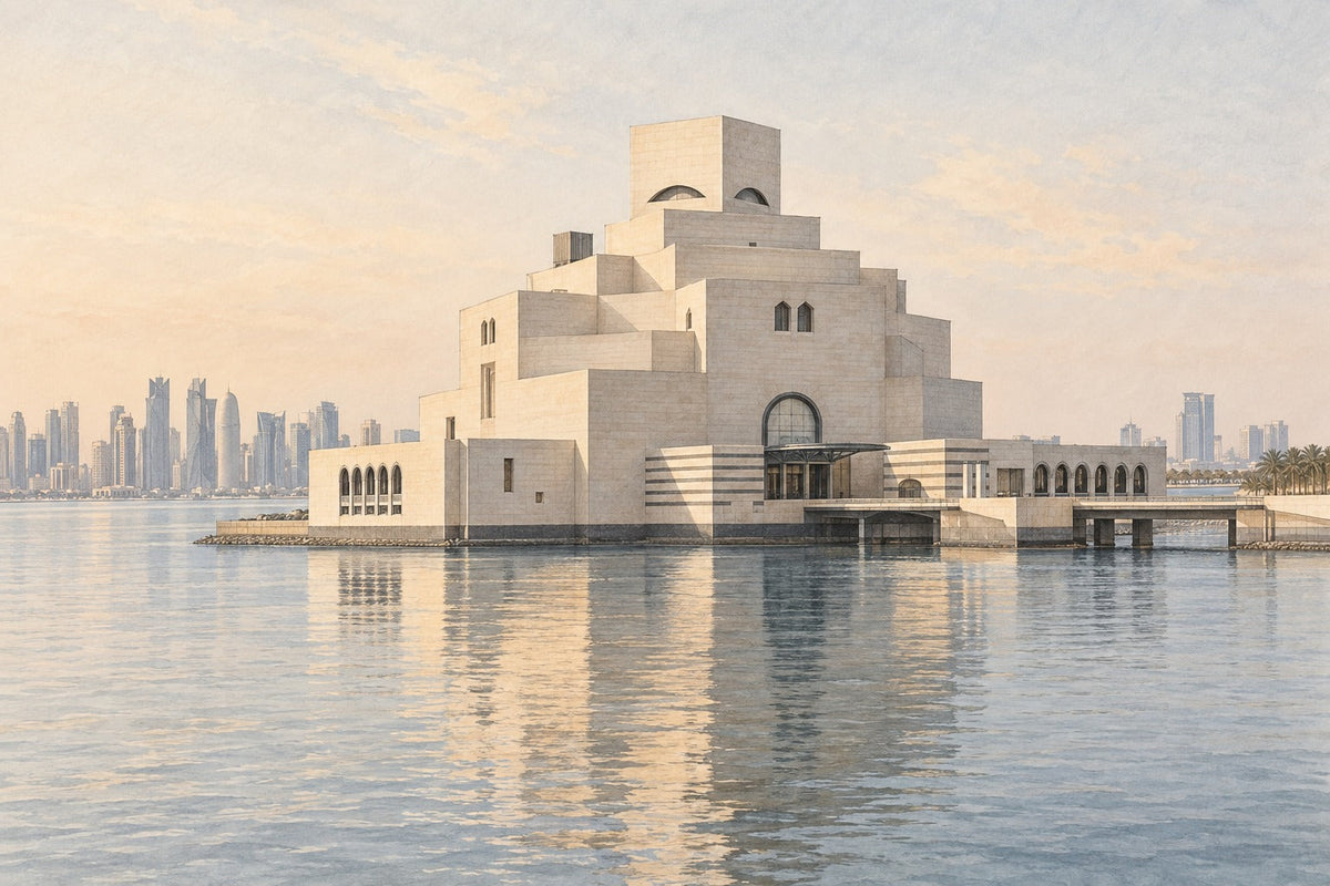 Pencil-and-wash sketch of Museum of Islamic Art in Doha