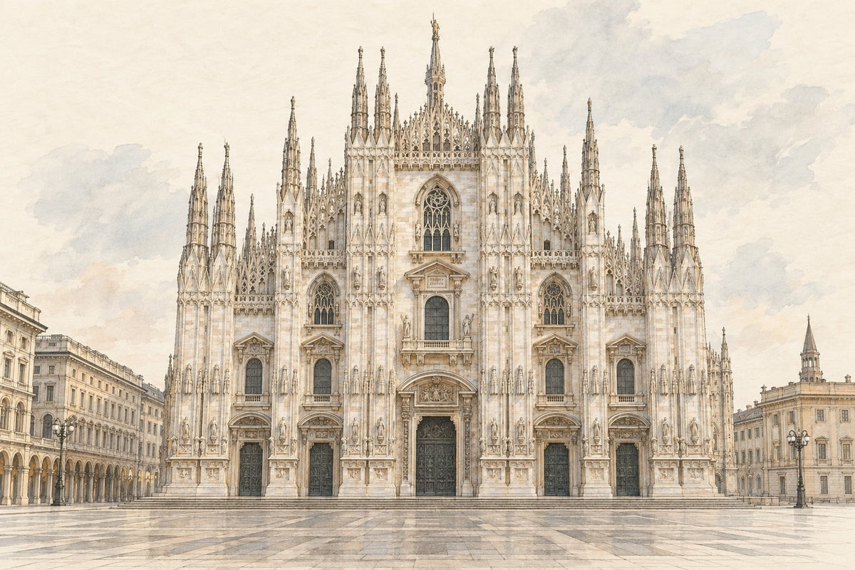 Pencil-and-wash sketch of Duomo di Milano in Milan