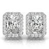 Radiant Halo Studs – Radiant Emerald & Lab Diamond Stud Earrings in 18K Gold | Just Brilliant